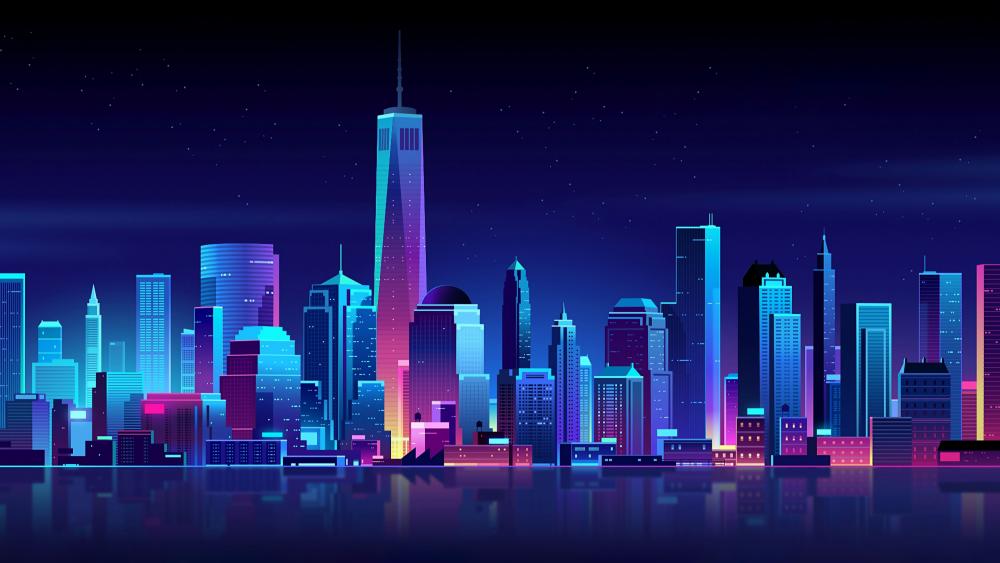 Neon New York City Skyline at Night wallpaper