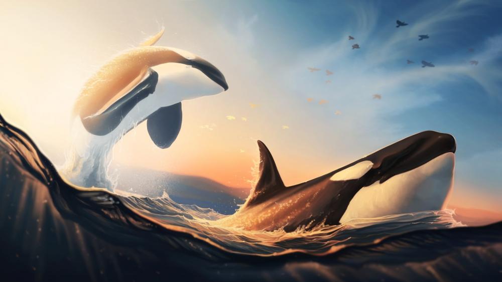 Whales jumping wallpaper