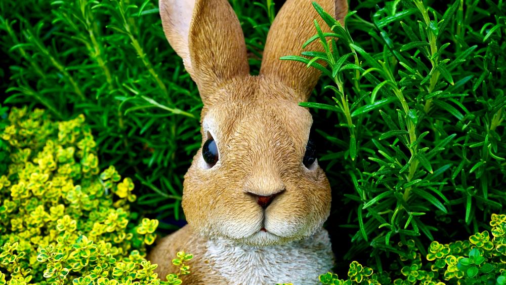 Easter Bunny Hiding in Spring Greenery wallpaper