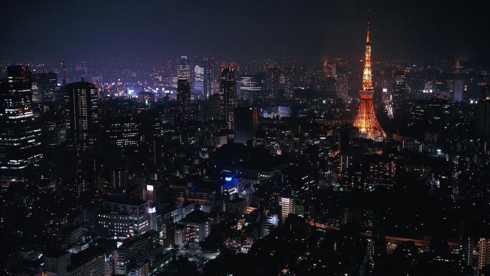 Tokyo Skyline by Night Illuminated by City Lights wallpaper