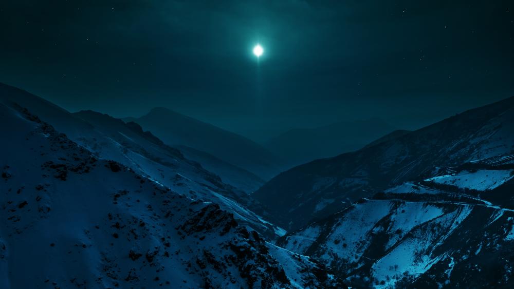Midnight Moon Over Snowy Peaks wallpaper