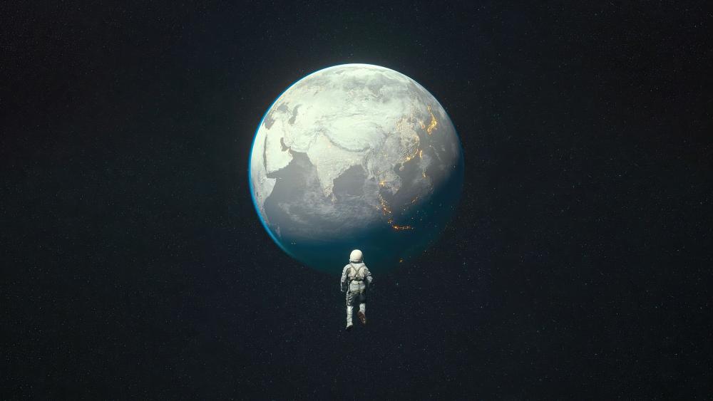 Astronaut's Solitary Voyage Before Earth wallpaper
