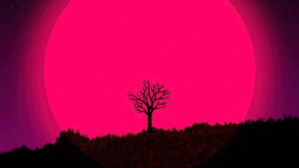 Solitary Silhouette Under a Magenta Moon wallpaper