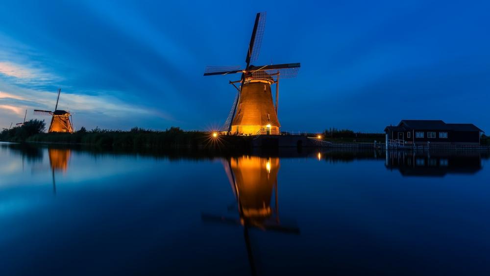 Windmills by night wallpaper