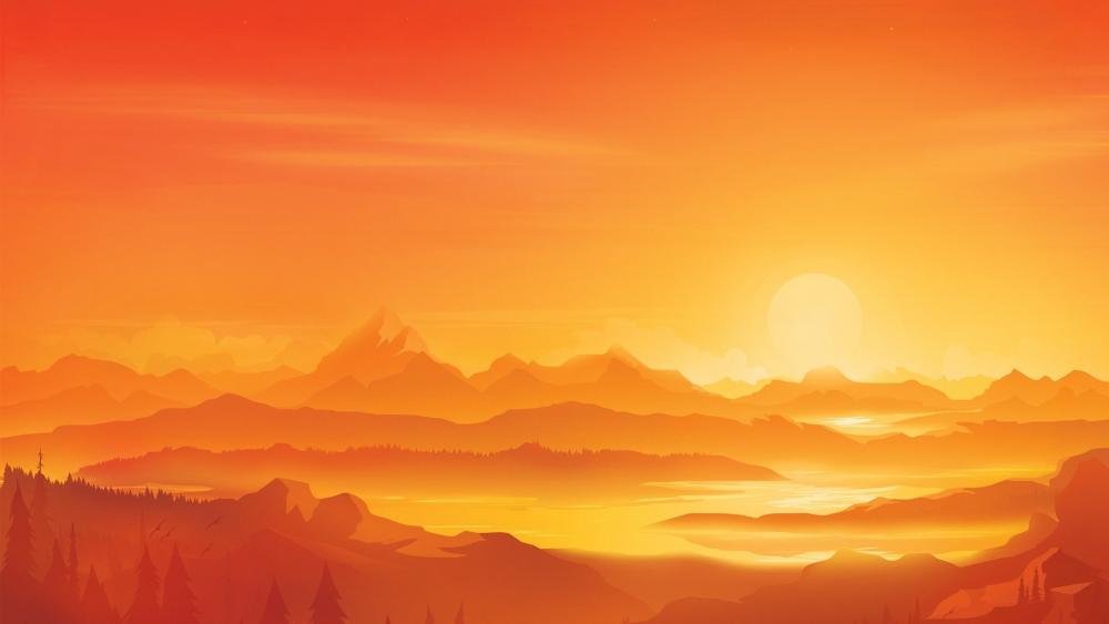 Golden Sunrise Over Serene Mountainscape wallpaper