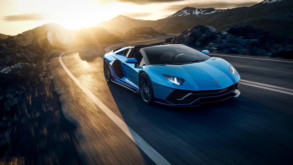 Lamborghini Aventador Cruising at Sunset wallpaper