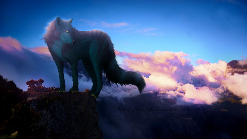 Mystical Wolf of the Twilight Realm wallpaper