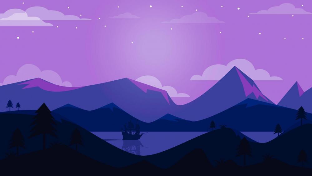 Tranquil Purple Night by the Lake wallpaper