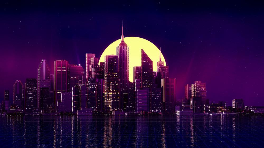 Moonlit Retrowave Metropolis Dreamscape wallpaper