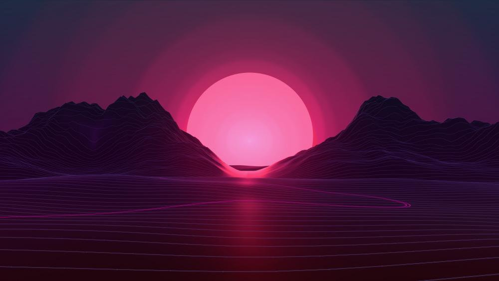 Neon Sunset Over Digital Mountains wallpaper