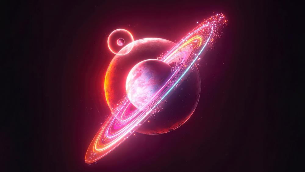 Glowing Ringed Planet in Cosmic Splendor wallpaper