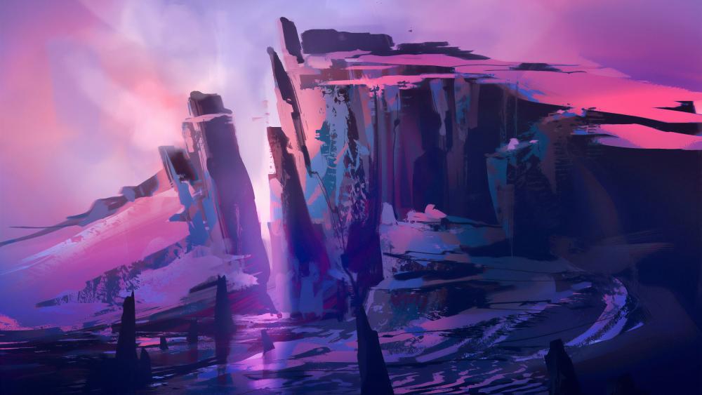 Mystical Purple Cliffs at Dusk wallpaper
