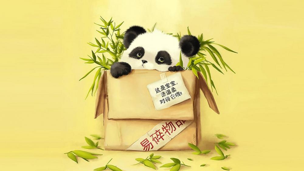 Playful Panda Delivery Surprise wallpaper