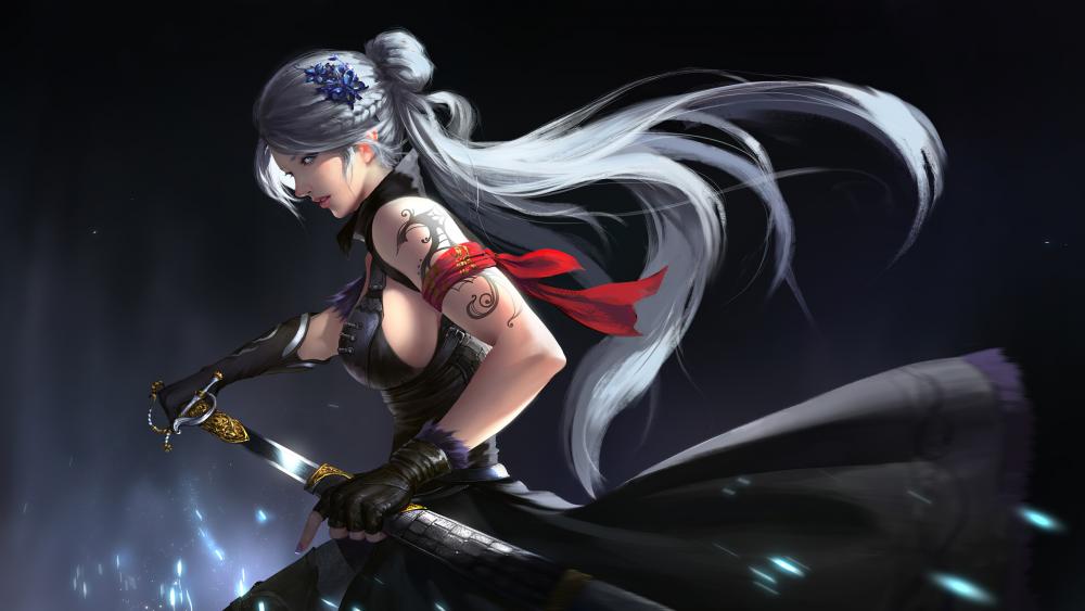 Warrior Girl With Sword in the Night wallpaper