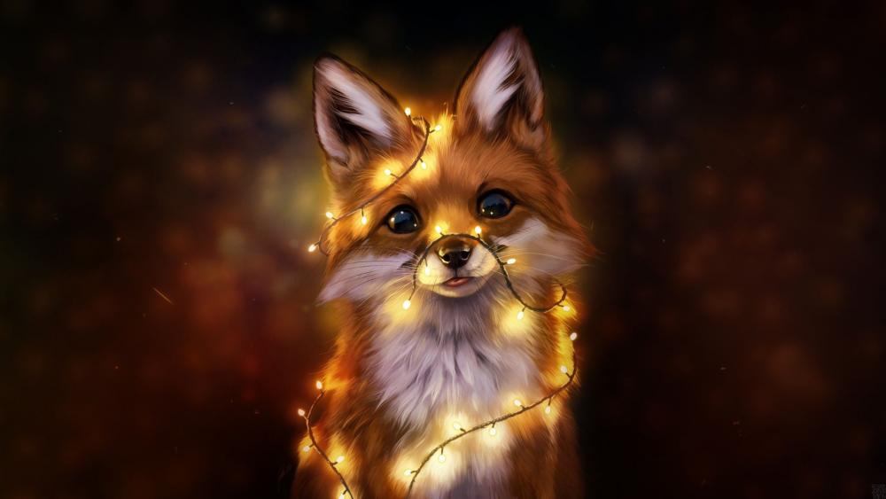 Enchanted Fox Amidst Twinkling Lights wallpaper