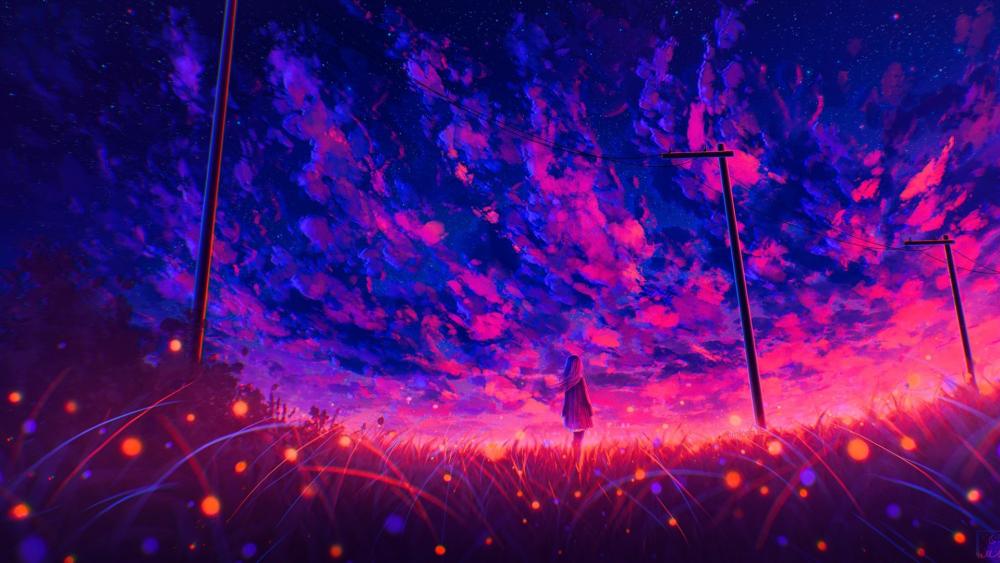 Anime Night Skies in Pink Dreams wallpaper