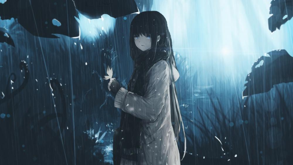 Sad Anime Girl in Rain wallpaper