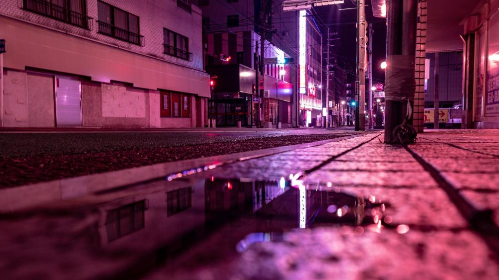 Neon Soaked Streets in Pink Hues wallpaper