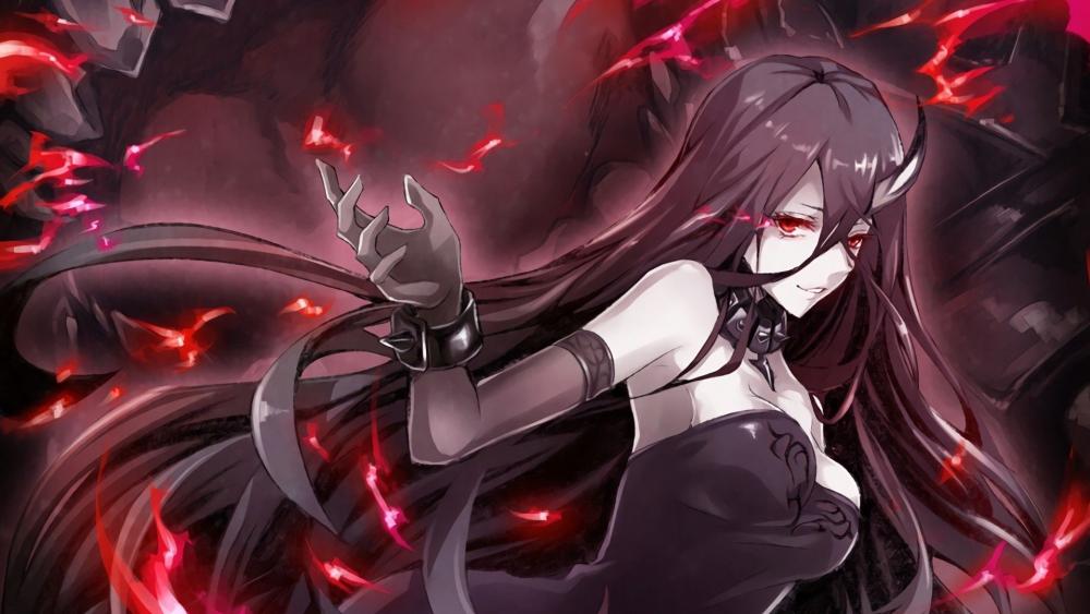 Mystical Anime Sorceress with Crimson Gaze wallpaper