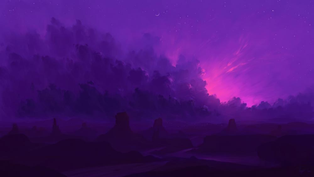Mystical Purple Dusk Over Alien Terrain wallpaper