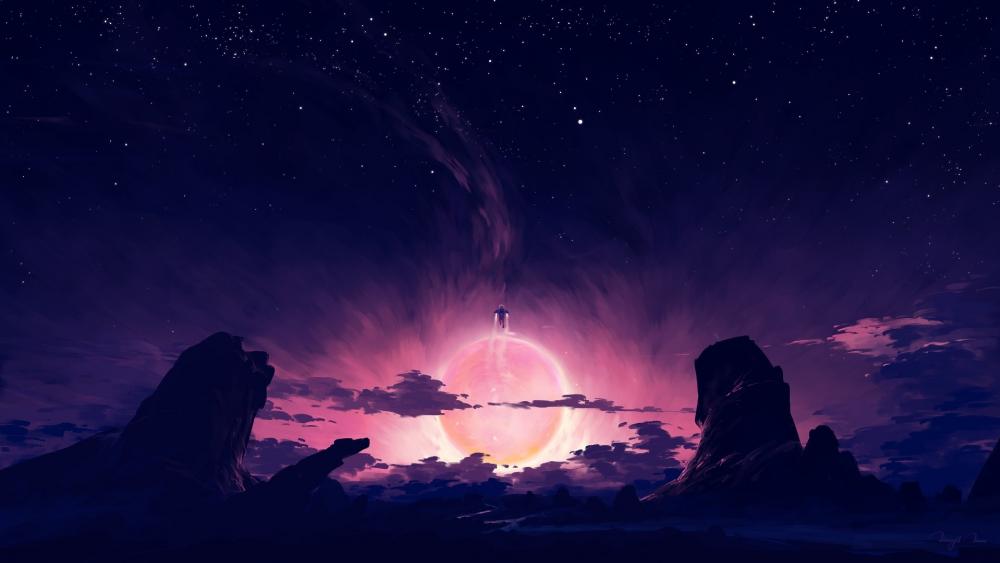 Mystic Sunset in a Sci-Fi Universe wallpaper