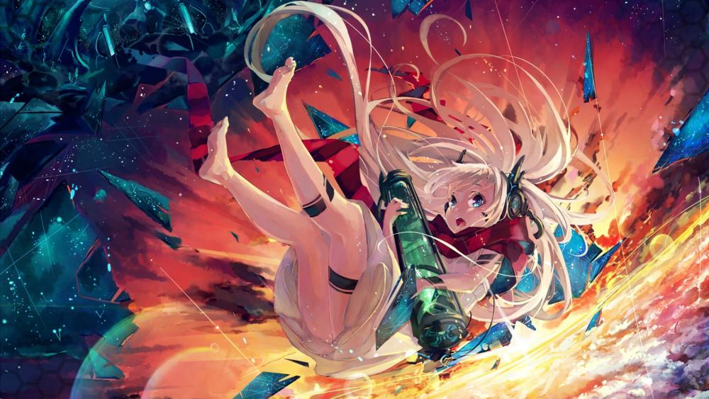 Anime Girl's Cosmic Descent wallpaper