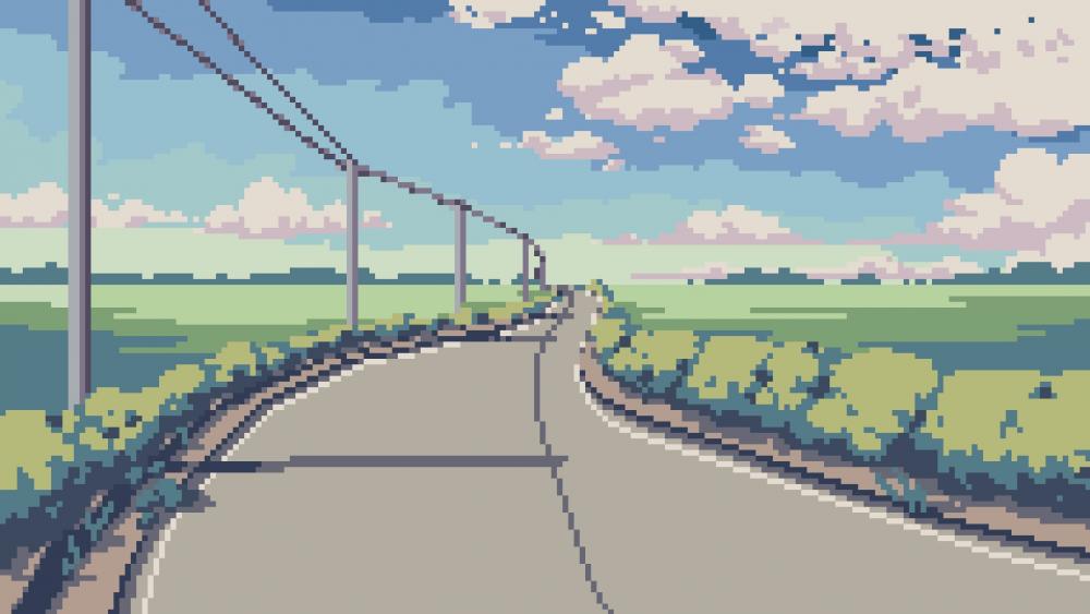 Pixel Road Journey Through Countryside wallpaper
