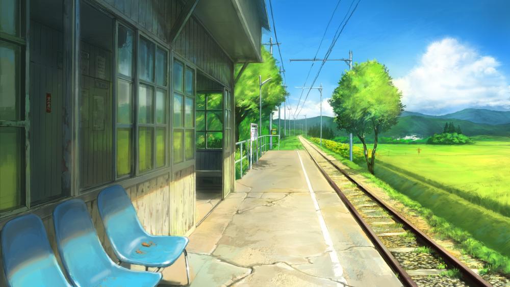 Serene Anime Train Stop wallpaper