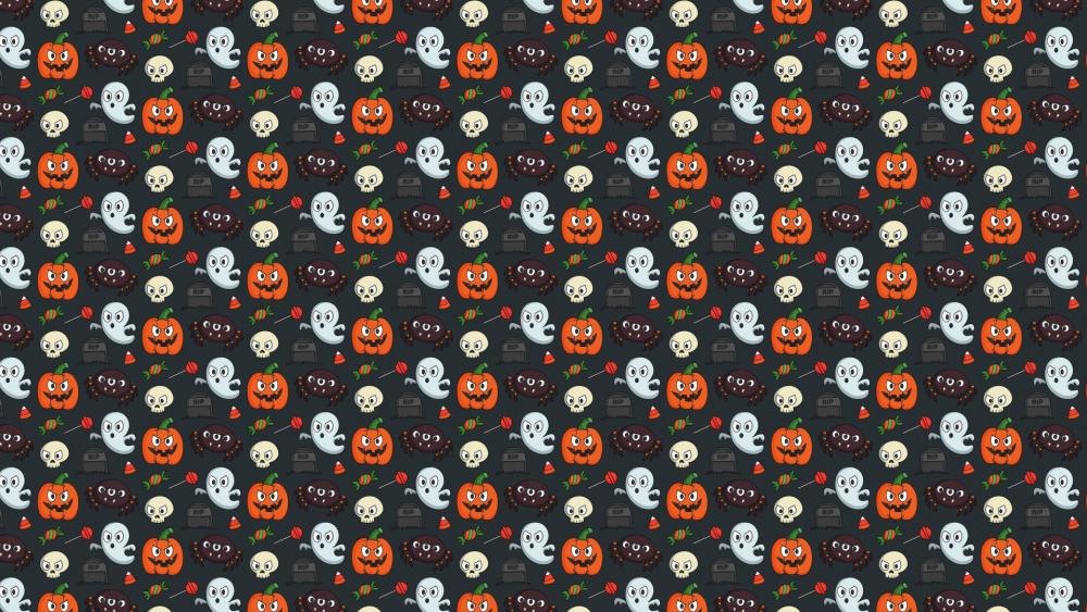 Cute halloween pumpkins and ghosts wallpaper