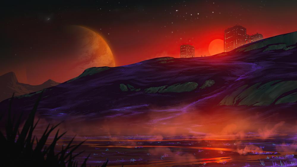 Dusk on a Sci-Fi Planet Horizon wallpaper