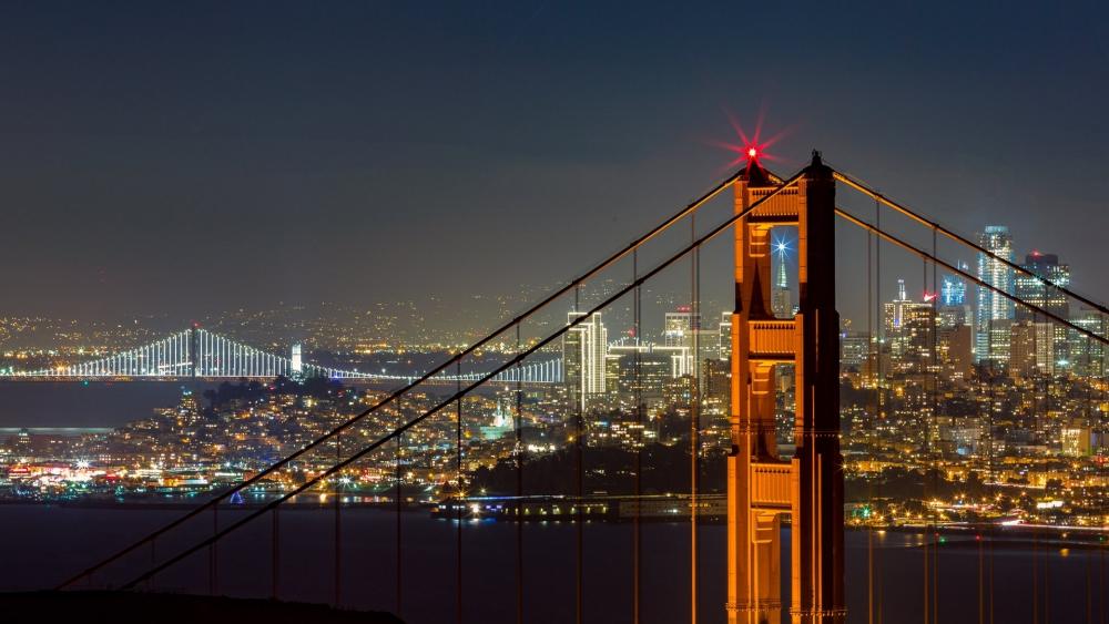 Golden Gate Bridge and San Francisco at night wallpaper