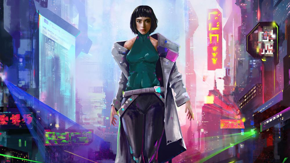 Cyberpunk girl with short hair wallpaper