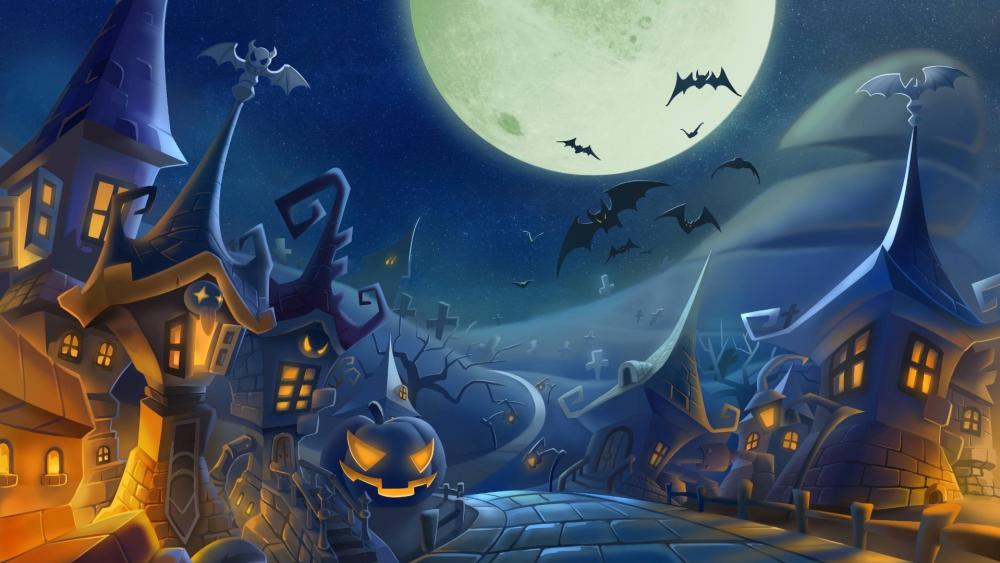 Haunted Halloween Village wallpaper