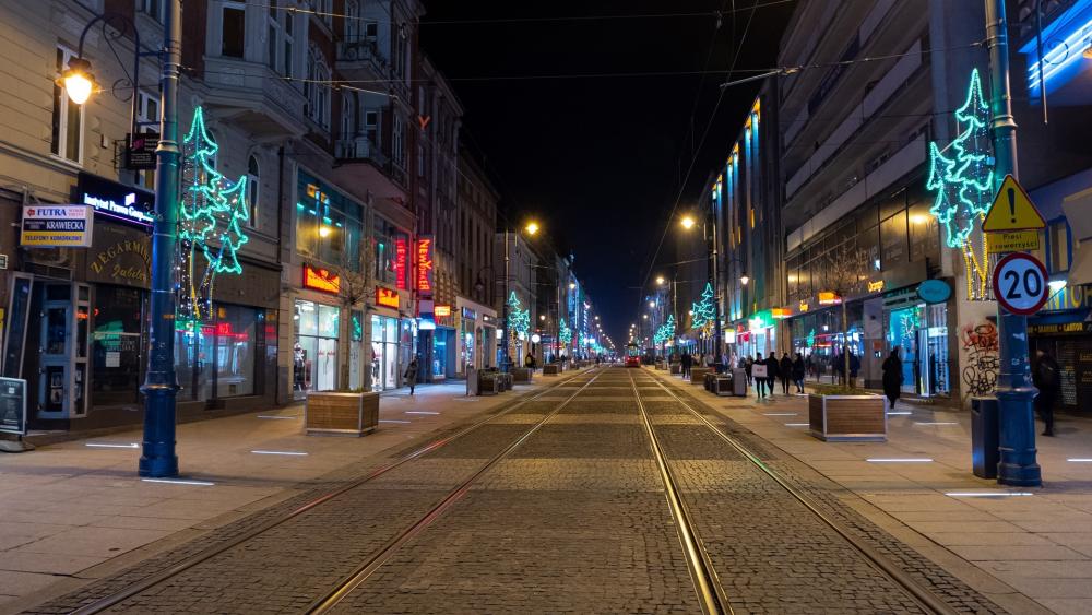 Street in Katowice at Christmas time wallpaper