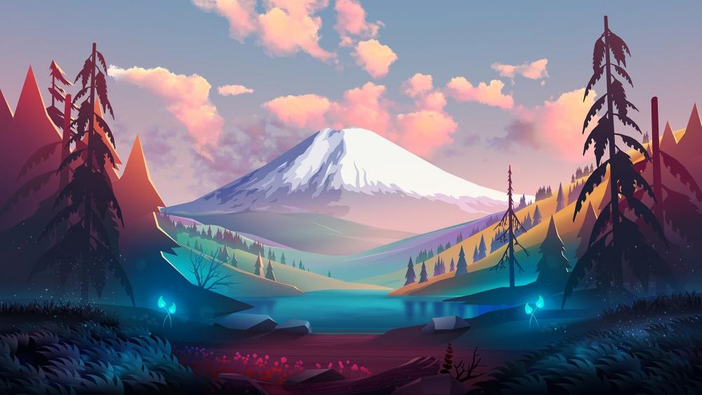 Mystical Mountain Sunset Serenity wallpaper