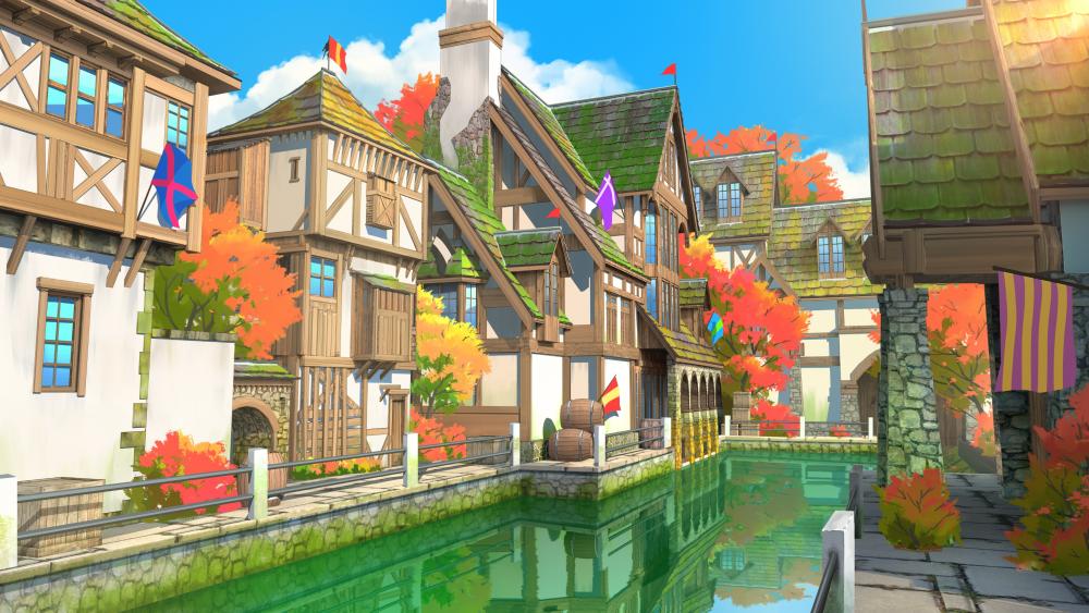 Autumnal Fantasy Canal Town wallpaper