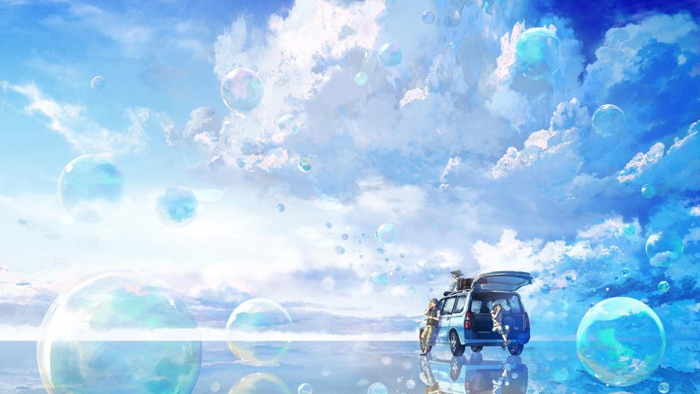 Ethereal Journey in a Bubble-filled Sky wallpaper