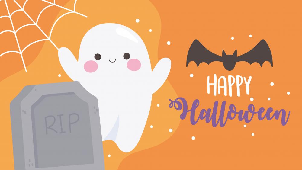 Spooky Cute Halloween Ghost and Bat wallpaper
