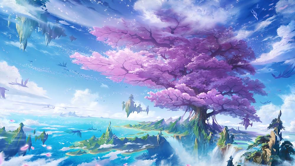 Serene Springtime Sky Islands wallpaper