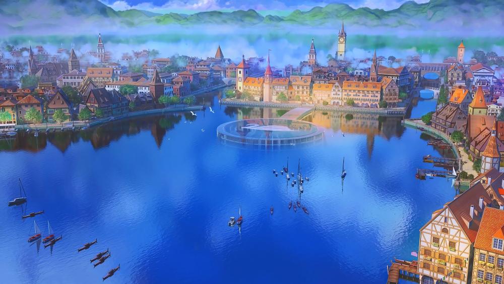 Enchanted City by the Lake at Dusk wallpaper