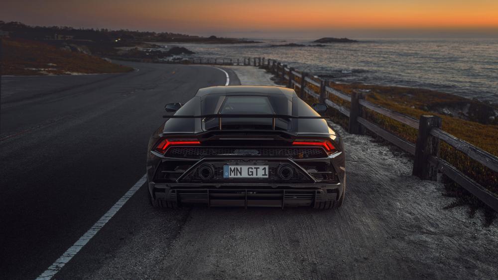 Sunset Drive with a Lamborghini Huracan EVO wallpaper
