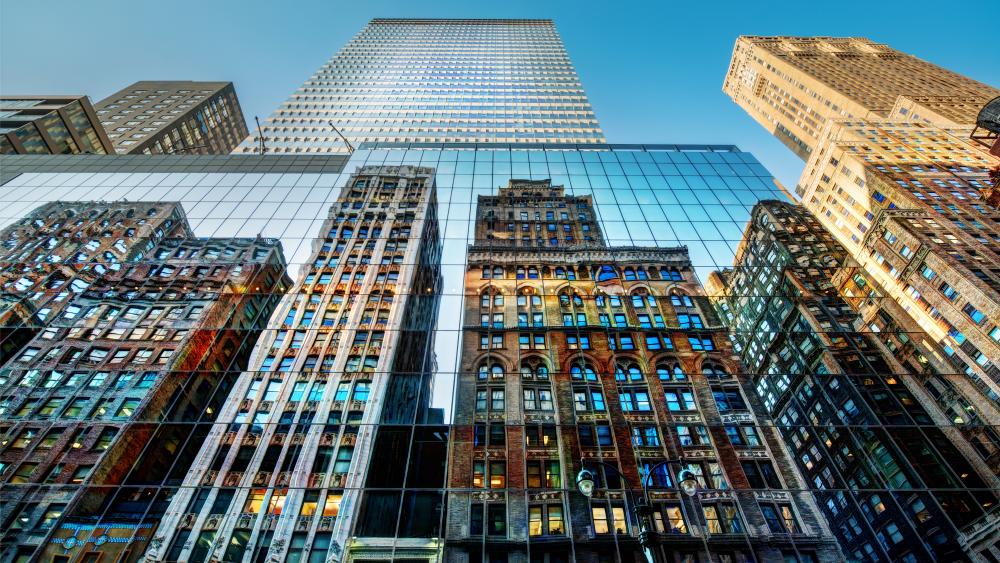 New York City buildings reflection wallpaper