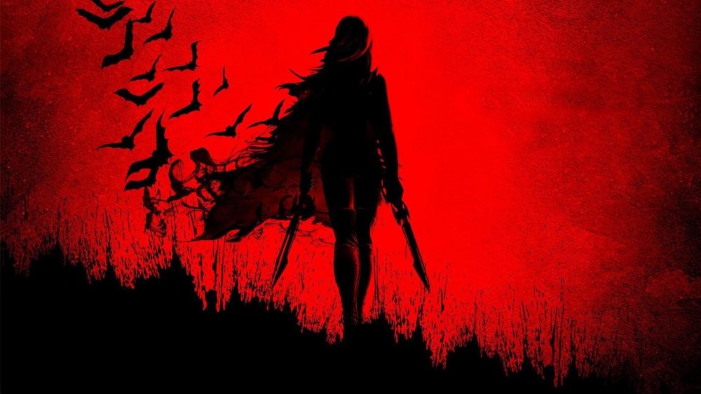 Silhouette of a Red Warrior Anime Girl wallpaper