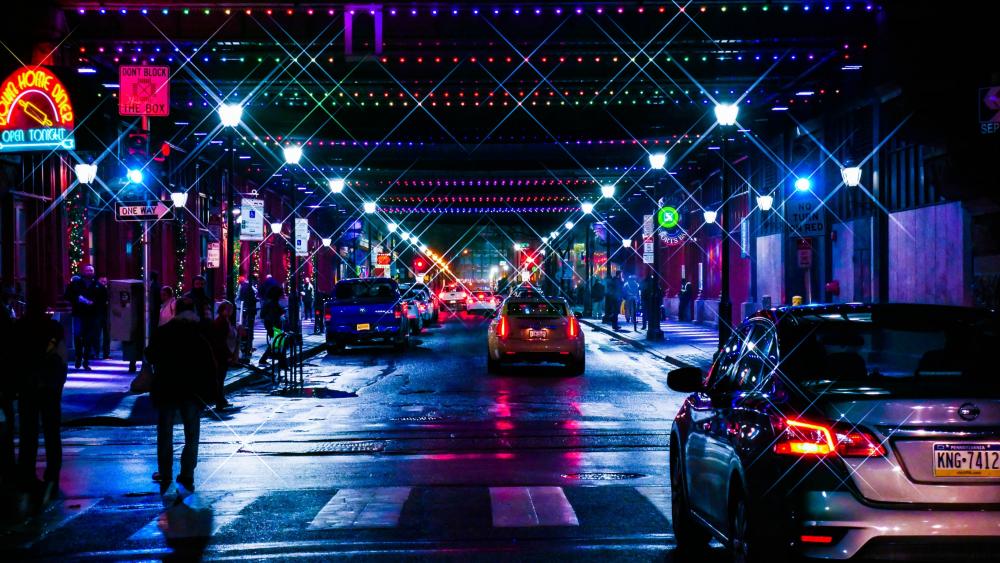 Chicago neon night wallpaper