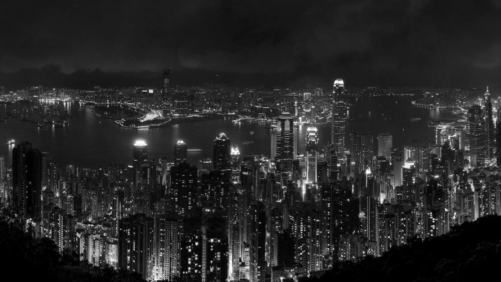 Hong Kong from Victoria Peak Monochrome photography wallpaper