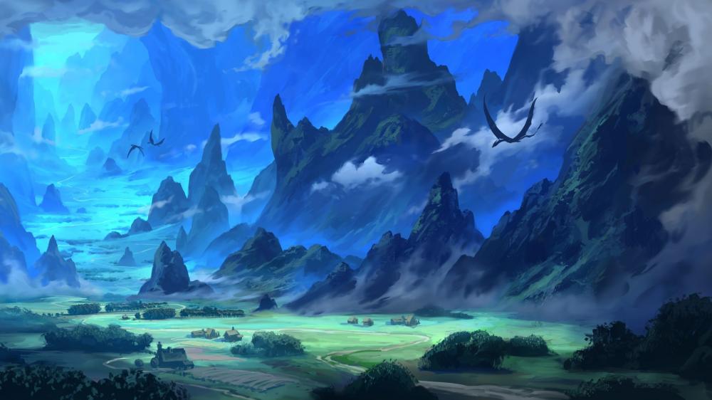 Mystical Peaks of the Fantasy Realm wallpaper