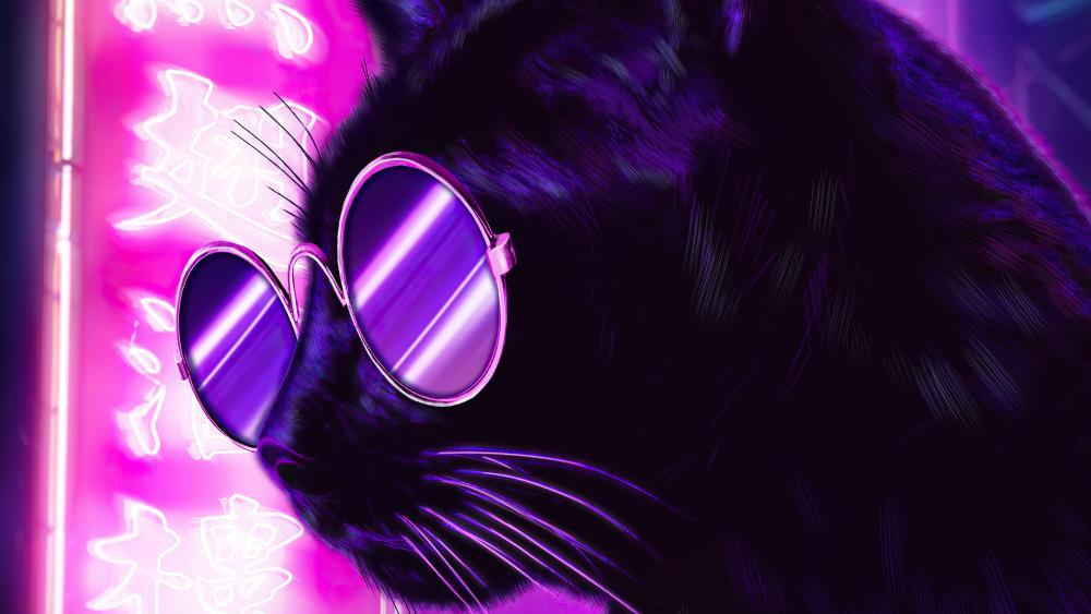 Neon Nights and Feline Coolness wallpaper