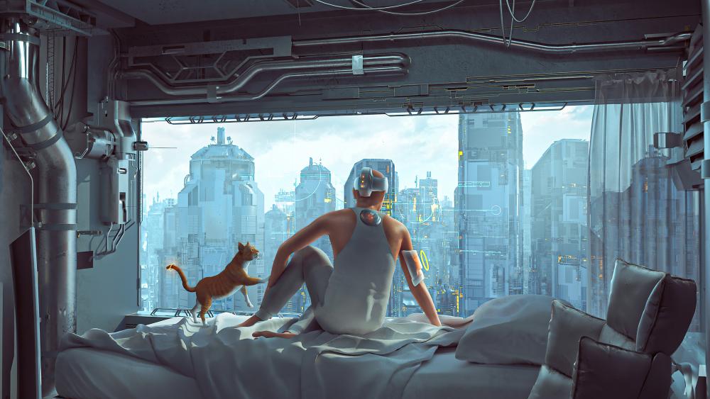 Futuristic Gaze over a Sci-Fi Metropolis wallpaper