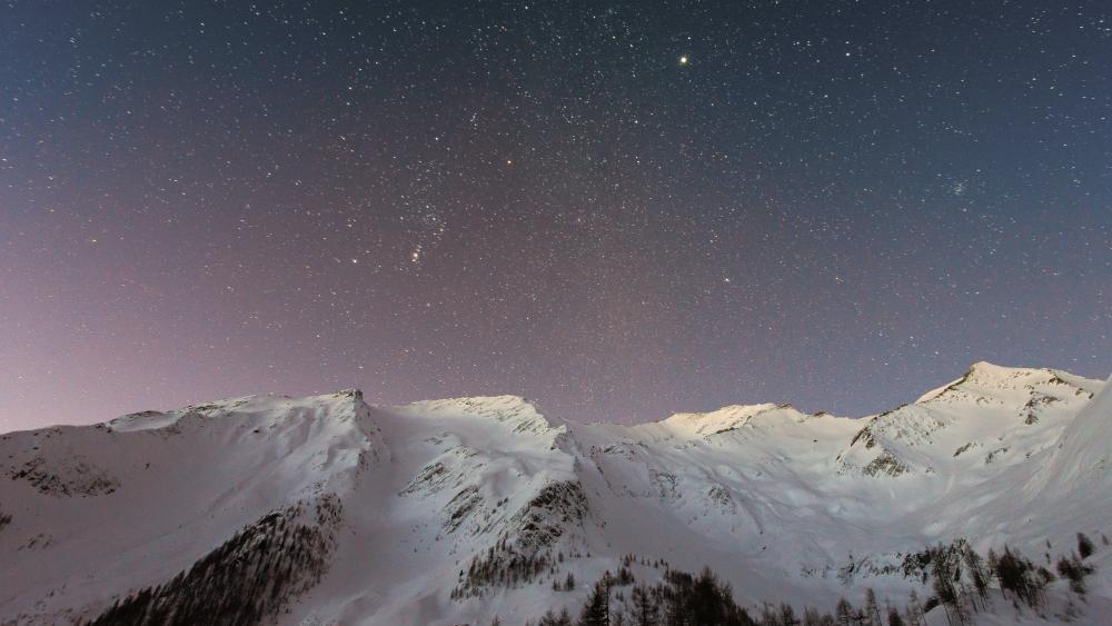 Mountain Covered Snow Under Star wallpaper