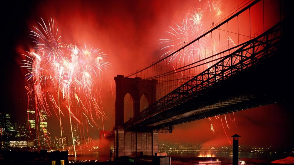 Brooklyn Bridge fireworks wallpaper